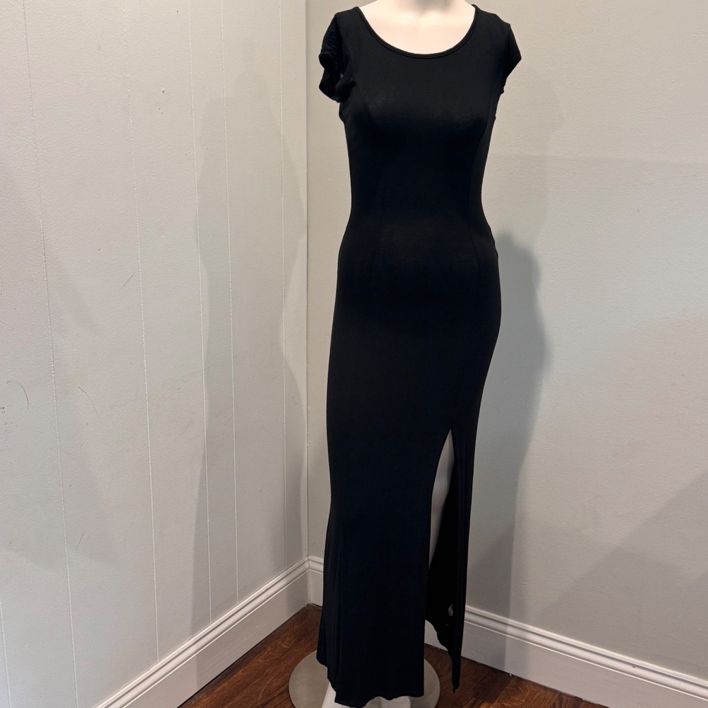 Rolla Coster Black lightweight Open Back Maxi Dress Sexy Side Slit  | Size S